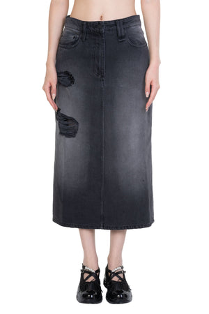 Embellished Denim Kick Back Flare Skirt Black