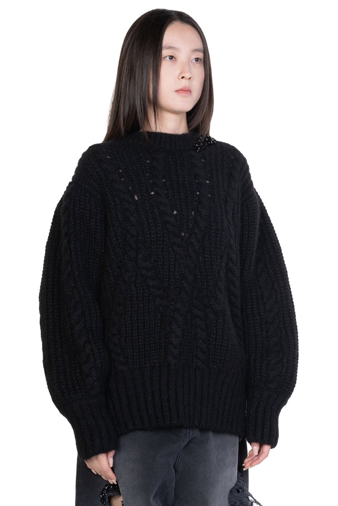 Embellished Puff Sleeve Chunky Knit Jumper