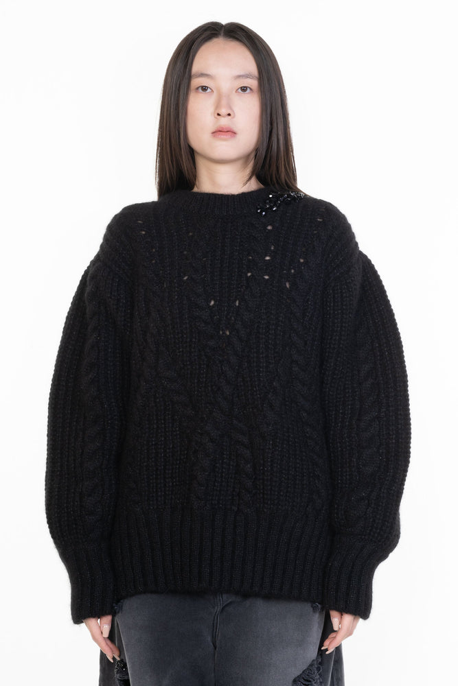 Embellished Puff Sleeve Chunky Knit Jumper