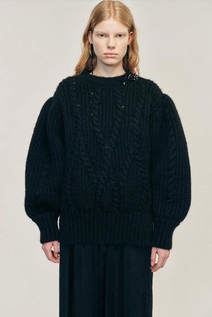 Embellished Puff Sleeve Chunky Knit Jumper