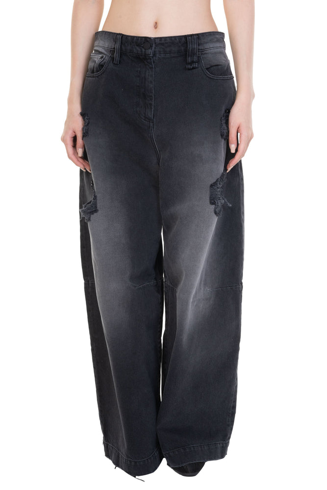 Embellished Wide Leg Puddle Jeans Black