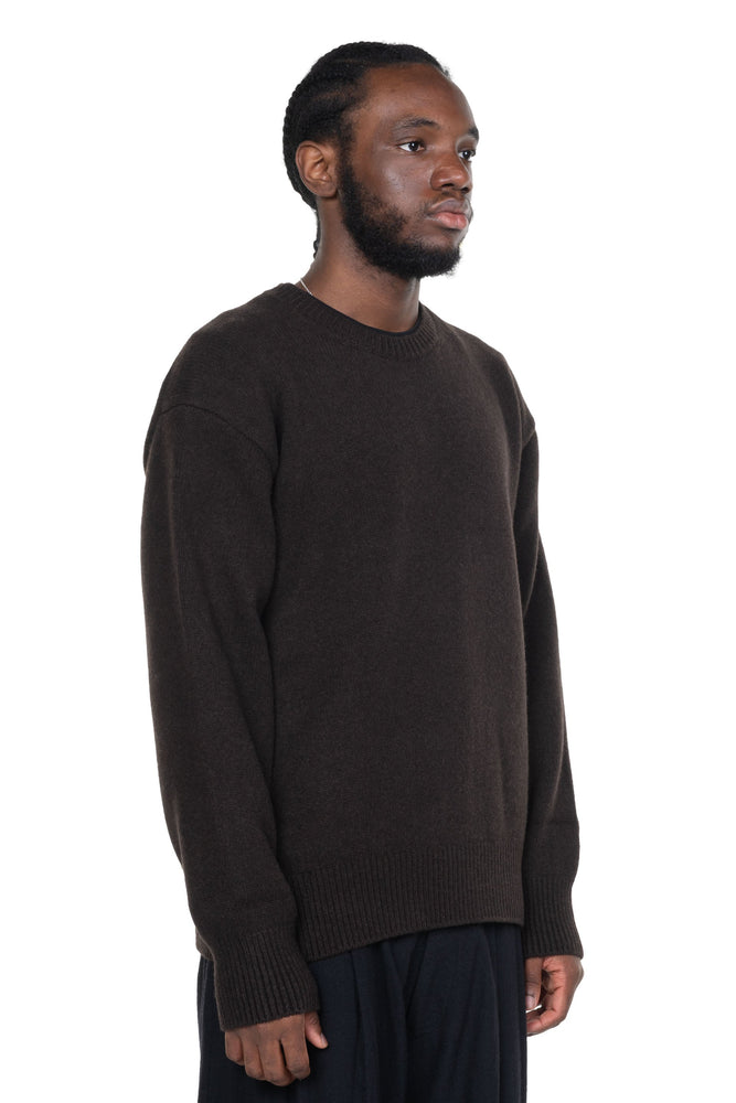 Extra Fine Wool Crew Neck Knit Dark Brown