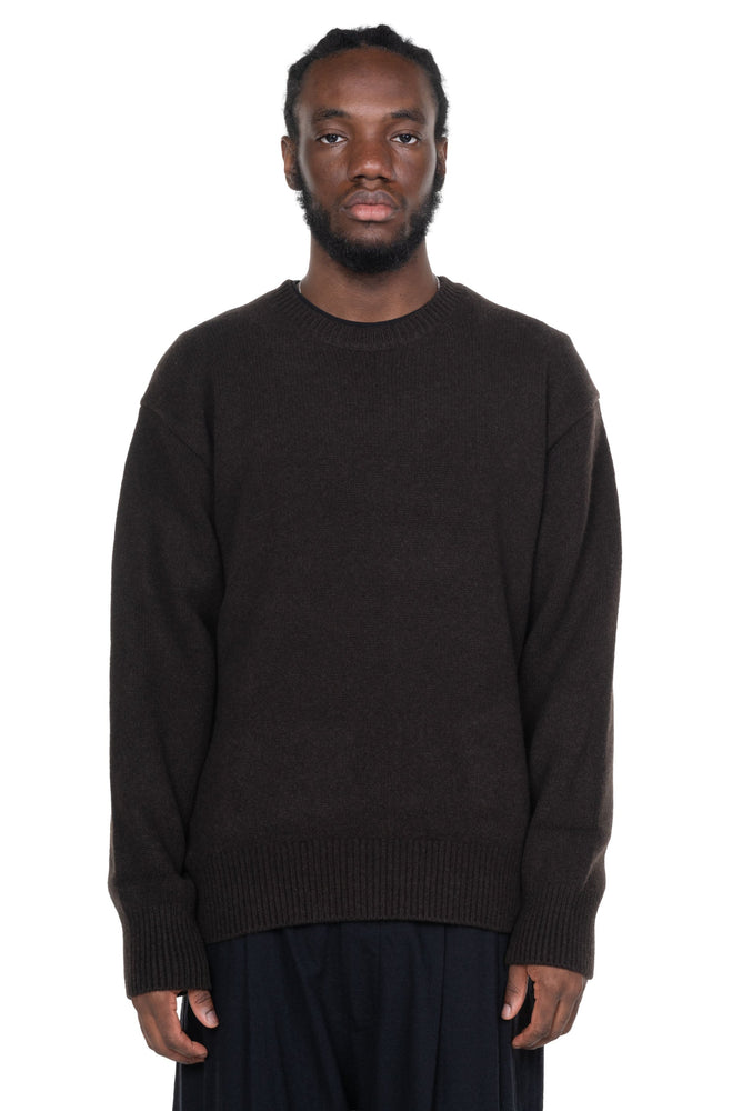 Extra Fine Wool Crew Neck Knit Dark Brown