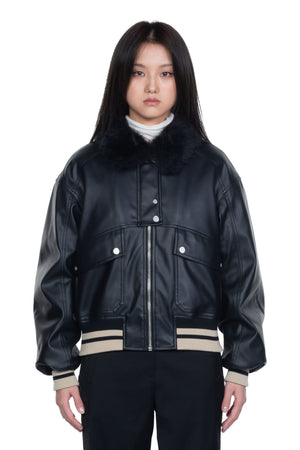 C2h4 Faux Leather Bomber Jacket