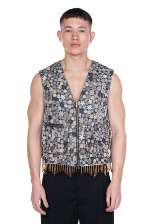 Flower V-Neck Zip-Up Vest