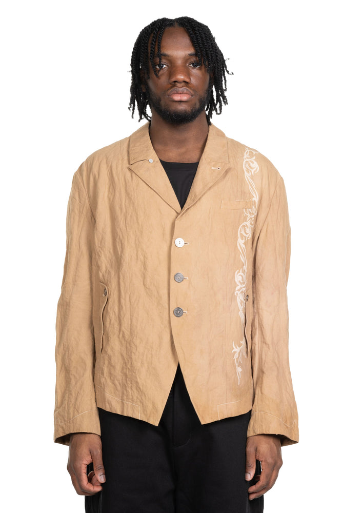 FM Embroidered Blazer Crinkle Dyed Beige