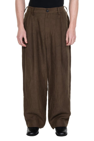 Front Pleated Wide Leg Linen Trousers