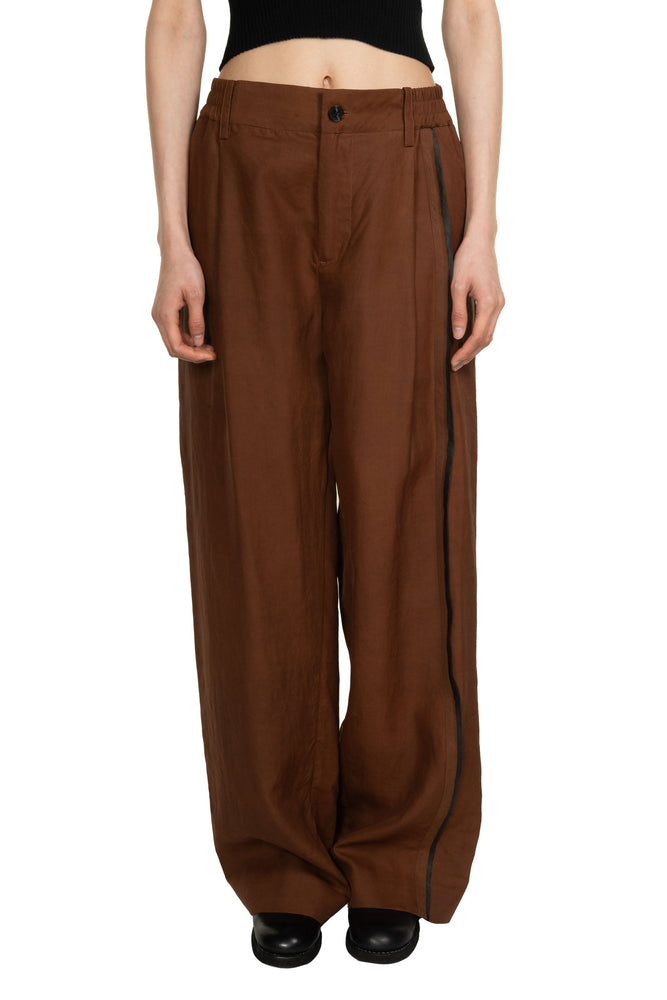 Gambiered Silk Trousers Brown