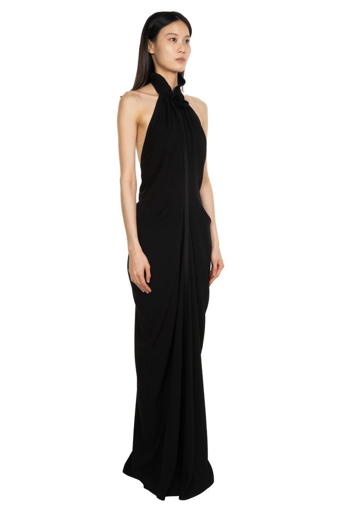 Gathered Collar Draped Dress Black