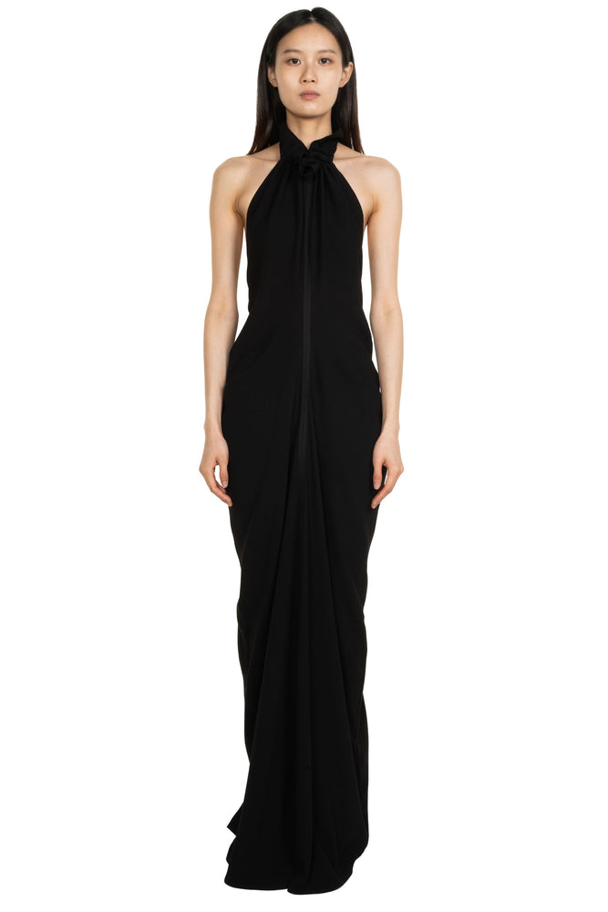 Gathered Collar Draped Dress Black