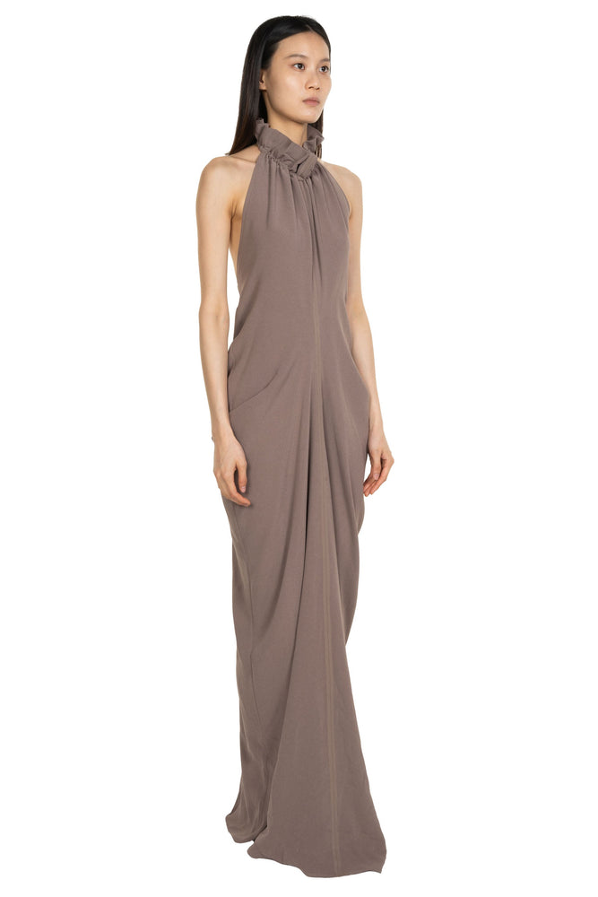 Gathered Collar Draped Dress Grey