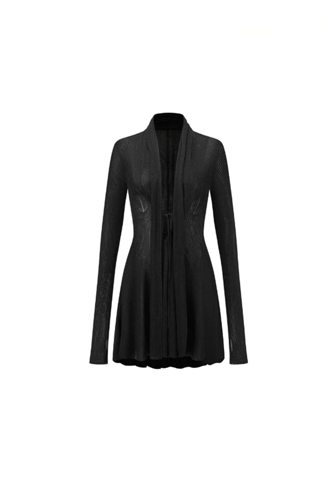 Fishtail Hem Curved Ribbed-Knit Cardigan Black