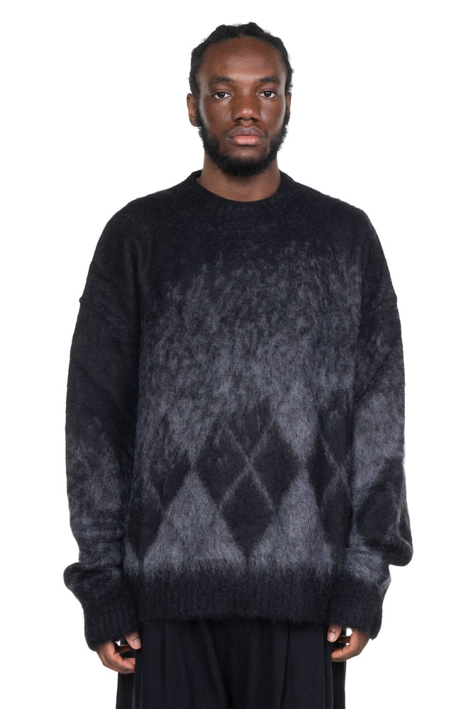Gauzed Mohair Crew-Neck Sweater Check Black