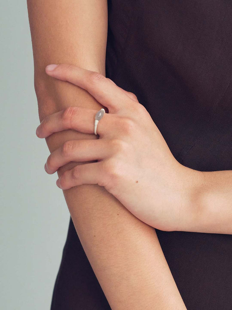 Grey Agate Droplet Ring