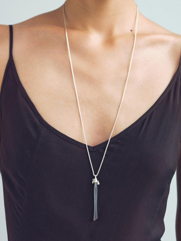 Grey Agate Pillar Long Necklace