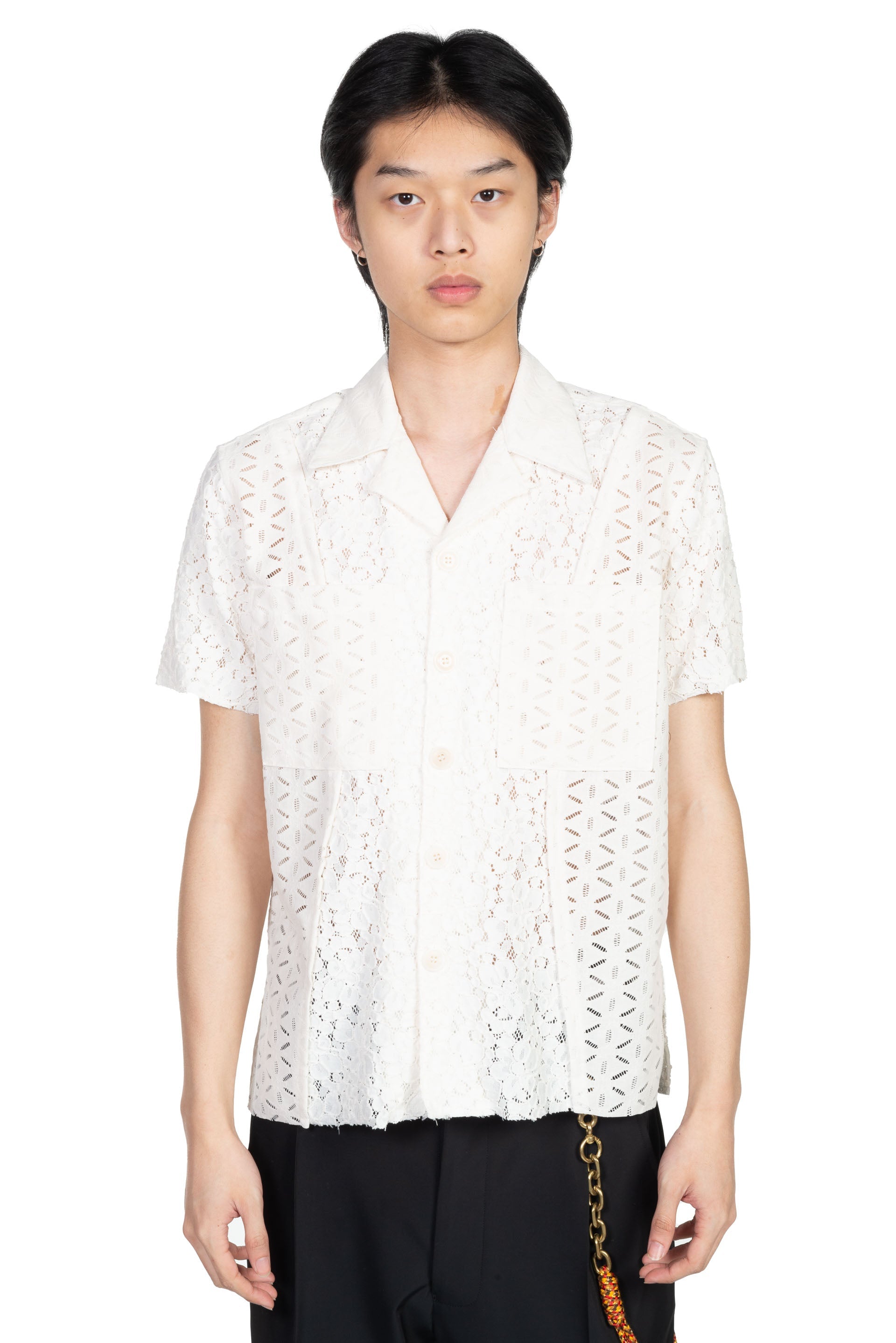 Half Sheer Flower Lace Shirt Ecru - Main Image