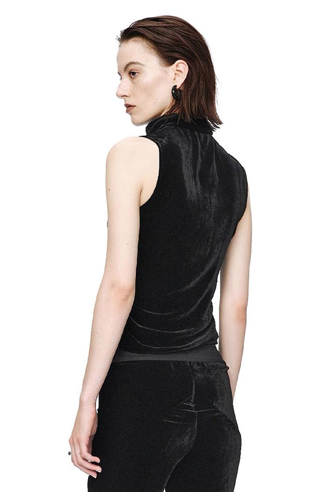 Halterneck Draped Velvet Tank Black