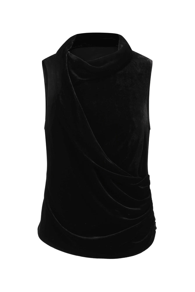 Halterneck Draped Velvet Tank Black