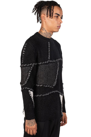 Isabel Benenato Crew Neck Patchwork Jumper