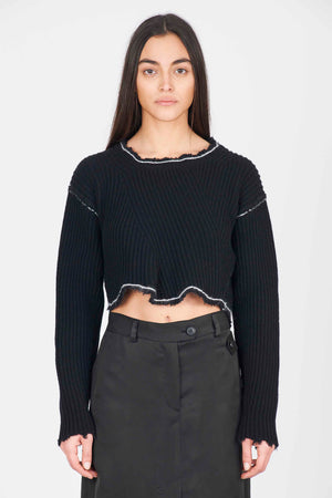 Isabel Benenato Cropped Crewneck Knit