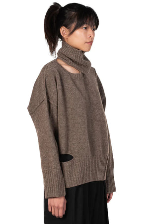 Isabel Benenato High Neck Yak Jumper With Cut-out Details