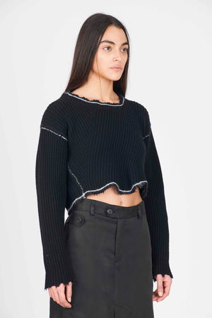 Isabel Benenato Cropped Crewneck Knit