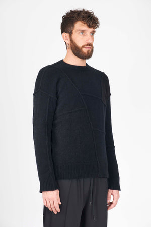 Isabel Benenato Yak Patchwork Crew Neck Knit Black