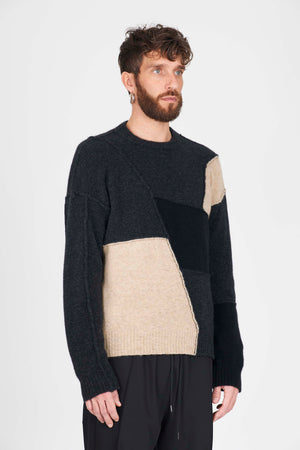 Isabel Benenato Yak Patchwork Crew Neck Knit Mix Colour