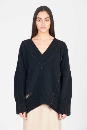 Isabel Benenato Yak V-Neck Jumper Black