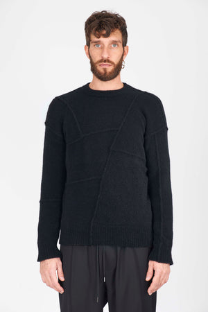 Isabel Benenato Yak Patchwork Crew Neck Knit Black