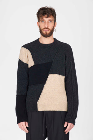 Isabel Benenato Yak Patchwork Crew Neck Knit Mix Colour