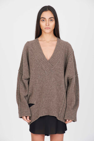 Isabel Benenato Yak V-Neck Jumper Taupe 