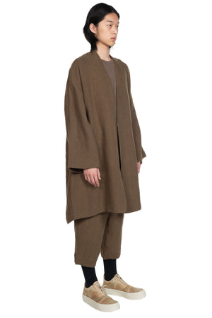 Kar Collarless Long Coat Olive Green