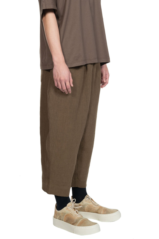 Kar Elastic Linen Trousers Olive Green