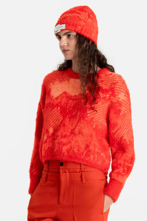 Landscape Painting Jacquard Jumper Orange