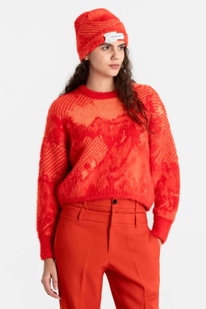 Landscape Painting Jacquard Jumper Orange