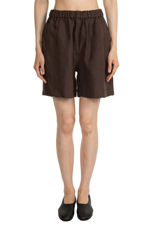Linen Elastic Shorts Brown