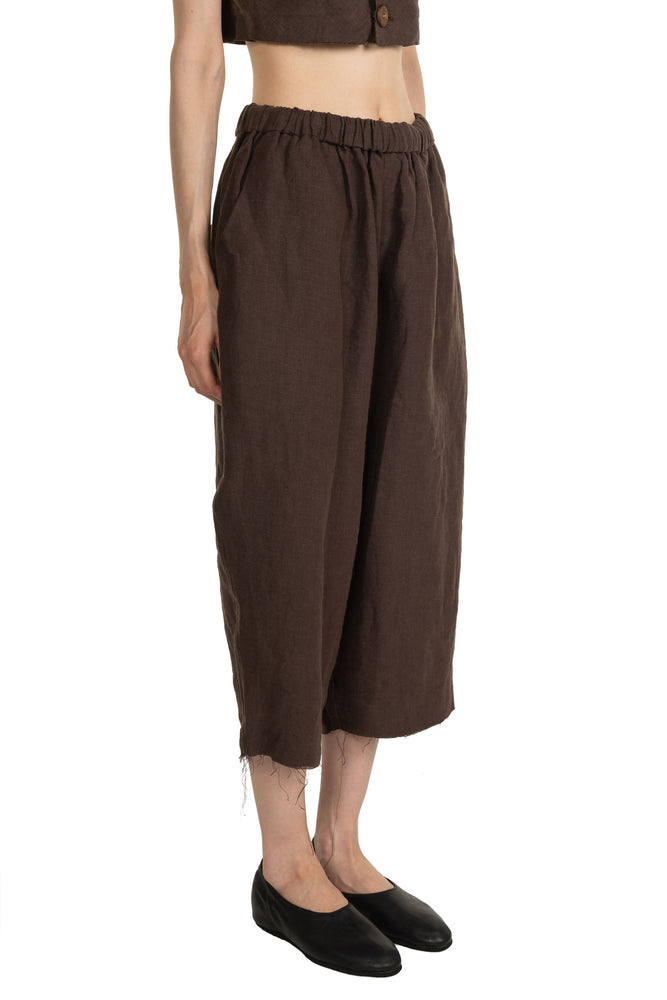 Linen Elastic Trousers Brown