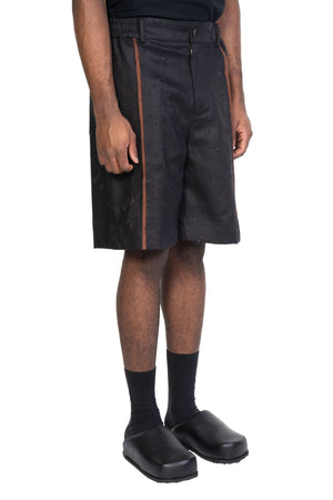 Linen Short with Silk Stripe Black