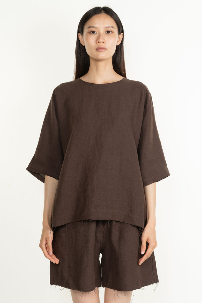 Linen T-Shirt Brown
