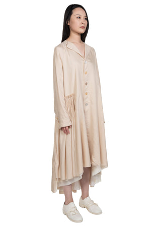 A Tentative Atelier Long Flared Smocking Stripe Coat 