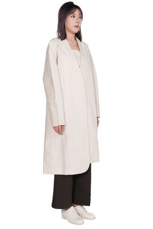 Kar Long White Collarless Coat