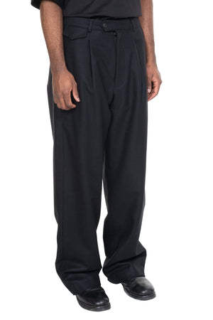 Long Wide Pants Flannel Wool Black