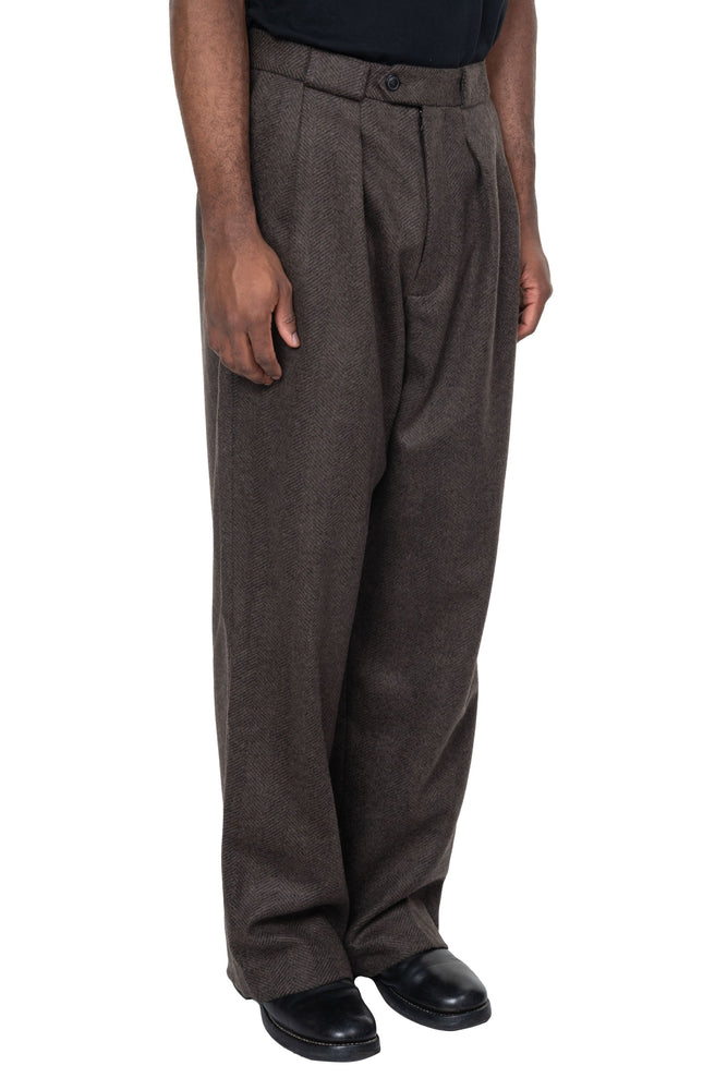 Long Wide Pants Wool Cashmere Coffee Brown