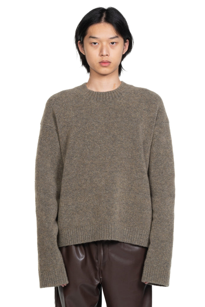Nanushka Loki Compact Boucle Crew Neck Sweater Moss