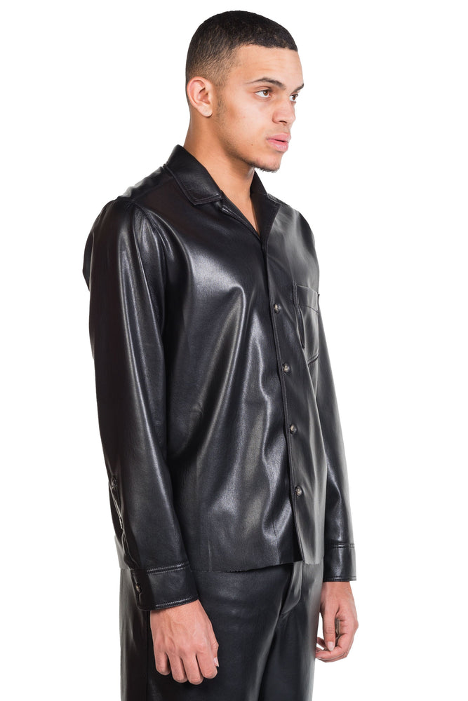 Nanushka Meno Vegan Leather Long-Sleeve Shirt Black 