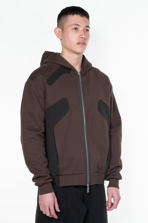 Ochre Side Patchwork Zip-Up Hoodie