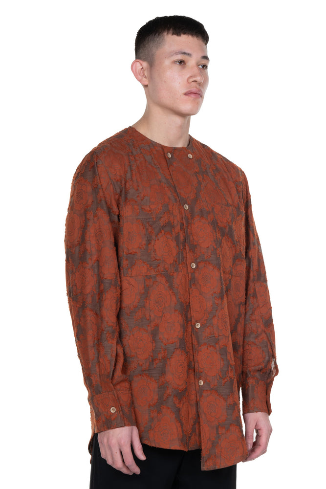 Orange Flower Collarless Shirt