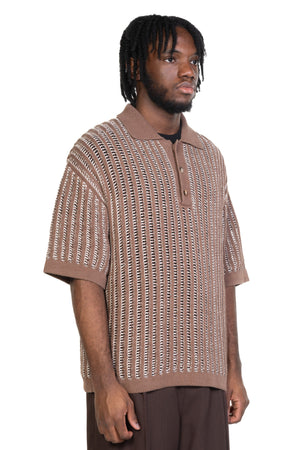 Oversize Knit Polo Dark Brown