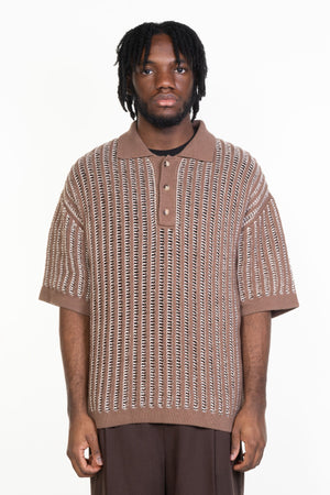 Oversize Knit Polo Dark Brown